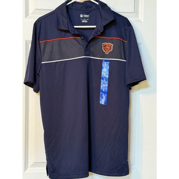 Chicago Bears Polo Shirt Men L Navy Blue Knit NFL Team Apparel New With Tag - Picture 1 of 6